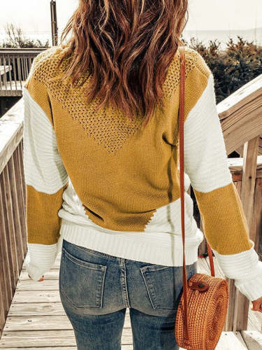 Long Sleeve Color Block Knitted Sweater