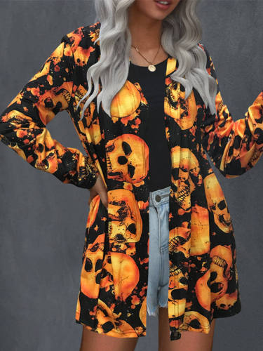 Halloween Print Fashion Long Sleeve Cardigan