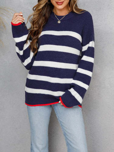 Round Neck Stripes Knitted Sweater