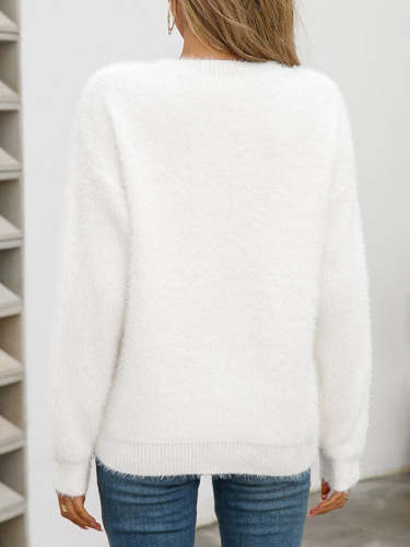 Pullover Solid Color Long Sleeve Knit Sweater