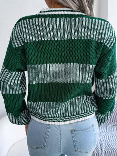 Contrast Striped Long Sleeve Knit Sweater
