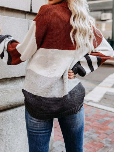 Round Neck Color Block Loose Sweater