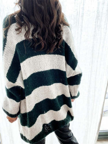 Striped Knitting Long Cardigan