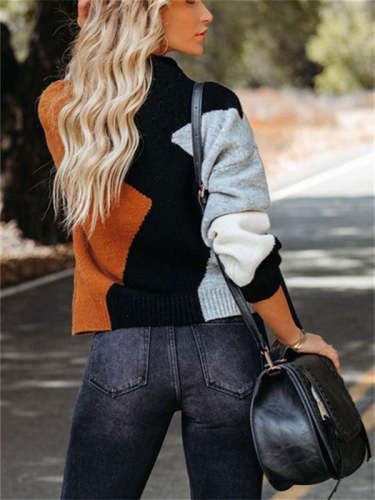 Fashion Crew Neck Contrast Pullover Sweater
