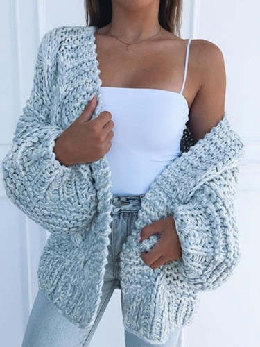 Casual Solid Color Loose Knit Cardigan