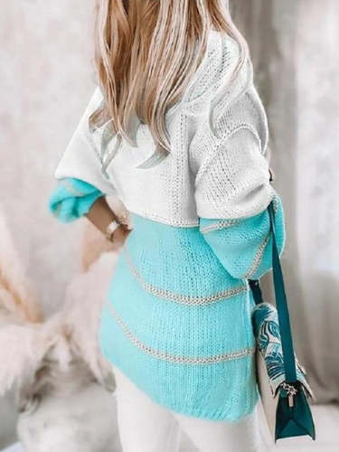 Long Sleeve Open Front Paneled Striped Cardigan
