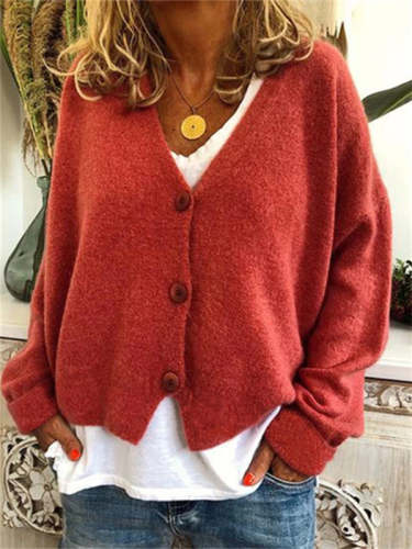 Solid Color Casual Button Knit Cardigan