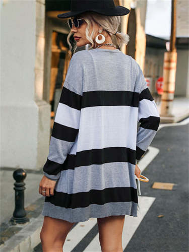 Fashion Long Sleeve Loose Striped Cardigan