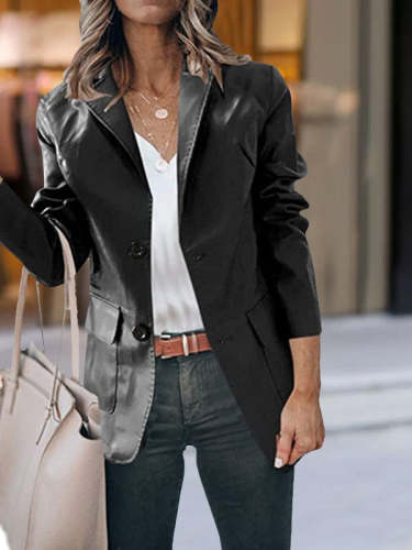 Single-Breasted Lapel Slim Leather Jacket