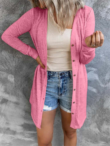 Button Solid Color Casual Cardigan