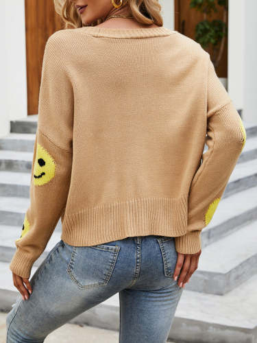 Smile Face Knitted Loose Sweater Cardigan