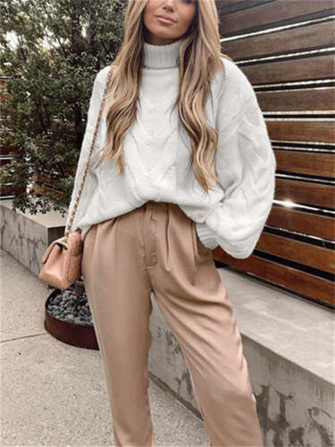 Solid Color Pullover Turtleneck Twist Sweater
