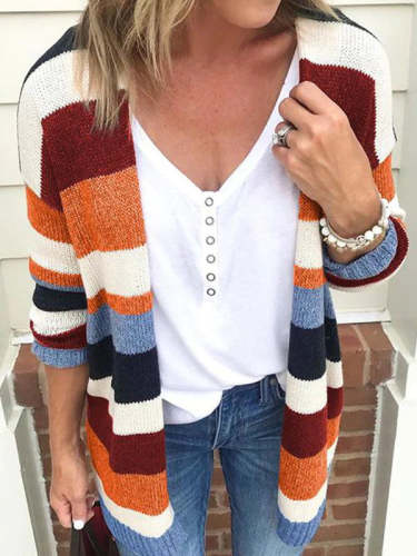 Loose Casual Striped Knit Cardigan