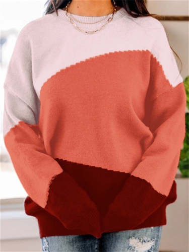 Crewneck Loose Contrast Color Sweater