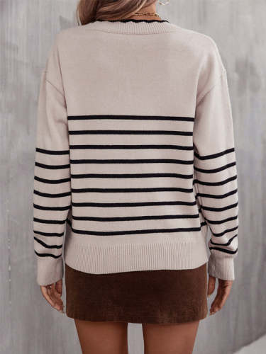 Contrast Color Striped V-neck Sweater