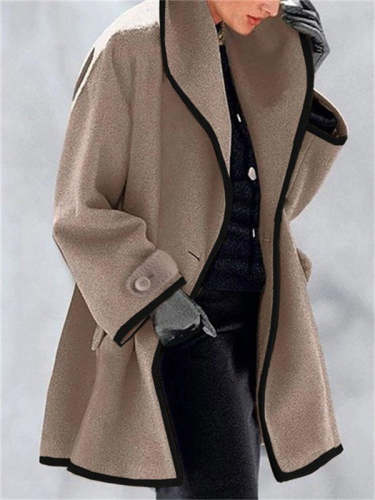 Solid Color Loose Button Contrast Coat
