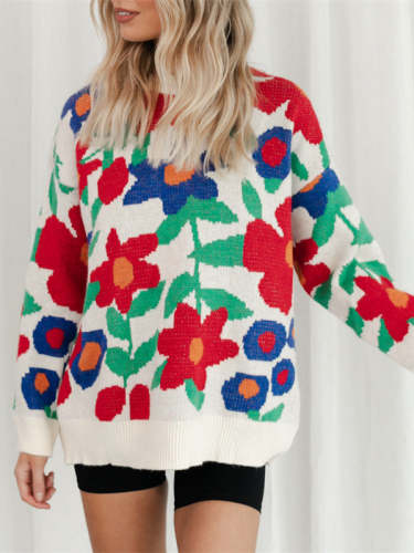Floral Embroidered Long Sleeve Knit Sweater