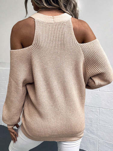Sexy Cold Shoulder Knitted Sweater