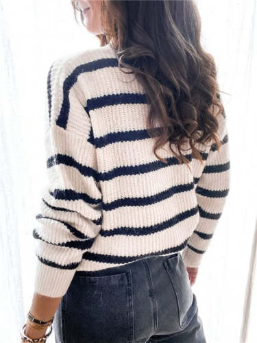Stripes Knitted Button Up Loose Sweater