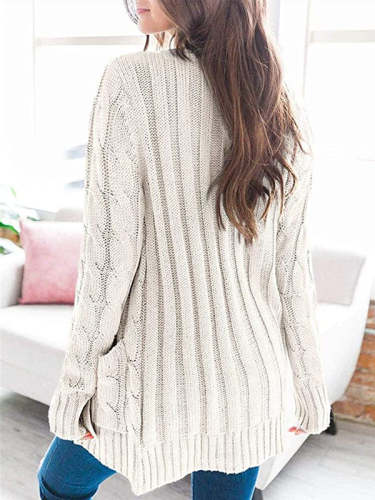 Casual Solid Color Twist Button Cardigan