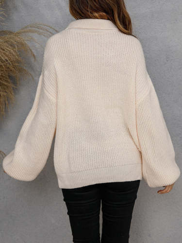 Pullover Zip Knit Lapel Solid Sweater