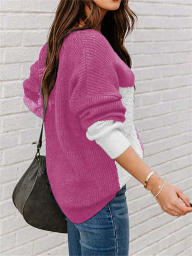 Fashion Color Block Loose Knit Sweater