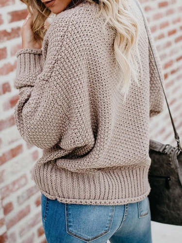 Solid Color V-neck Loose Knitting Sweater