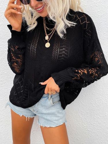 Lace Crochet Long Sleeve Panel Knitted Sweater