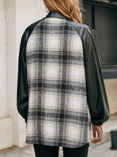 Plaid Patchwork Loose Jacket with Pockets