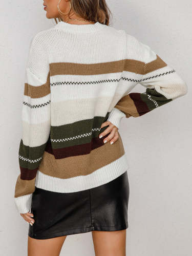 Color Block Knitted Long Sleeve Casual Sweater