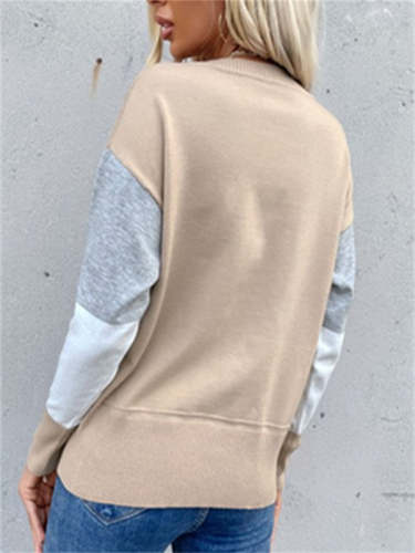 Fashion Crew Neck Color Block Pullover Sweater