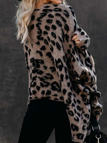 Leopard Knitting Casual Cardigan