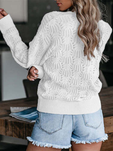 Hollow Out V-neck Solid Sweater