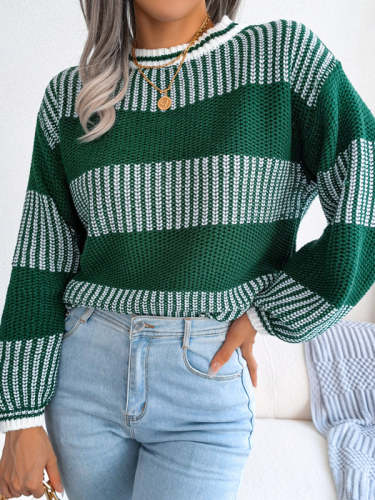Contrast Striped Long Sleeve Knit Sweater