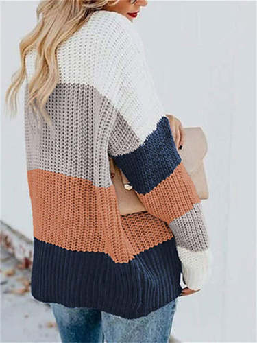 Casual Striped Contrast Pullover Knit Sweater