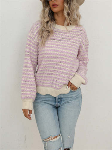 Hollow Out Knitted Wave Hem Sweater