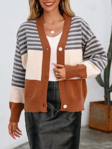 Striped Buttons Knitting Sweater Cardigan