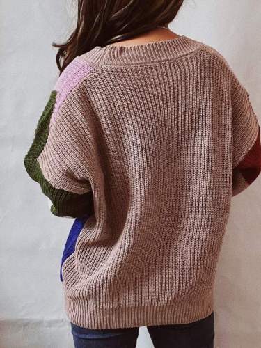 Irregular Panel Contrast Single-Breasted Knit Cardigan