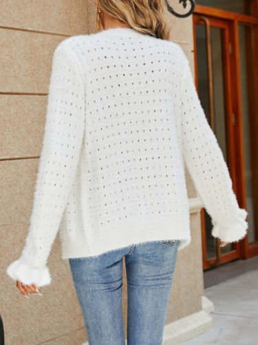 Solid Color V-Neck Buttons Knitted Sweater