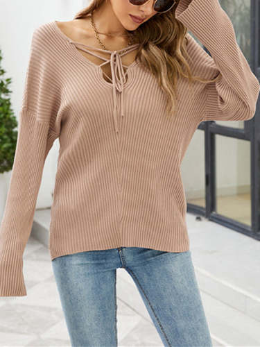 Solid Color Loose Sexy Lace-Up Sweater