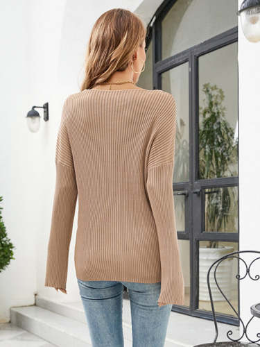 Solid Color Loose Sexy Lace-Up Sweater