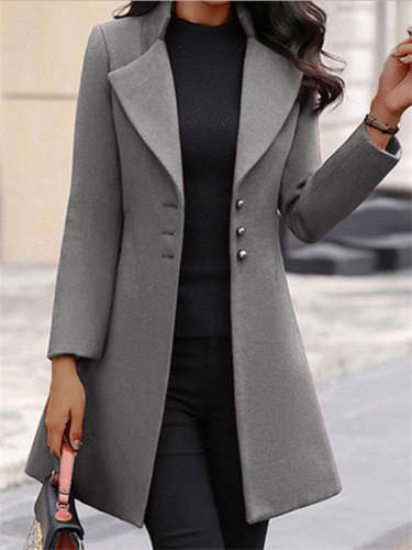 Lapel Solid Color Slim Fit Coat