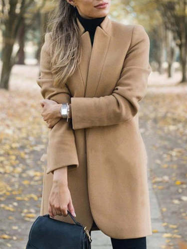 Fashion Solid Color Stand Collar Coat