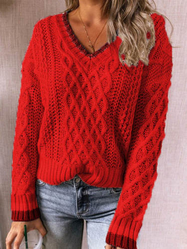 Twist V-neck Knitted Pullover Sweater