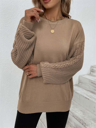 Solid Color Lantern Sleeve Twist Sweater