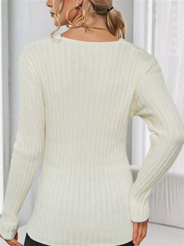 Solid Color V-Neck Cross Knit Sweater