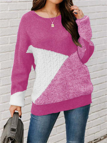 Fashion Color Block Loose Knit Sweater