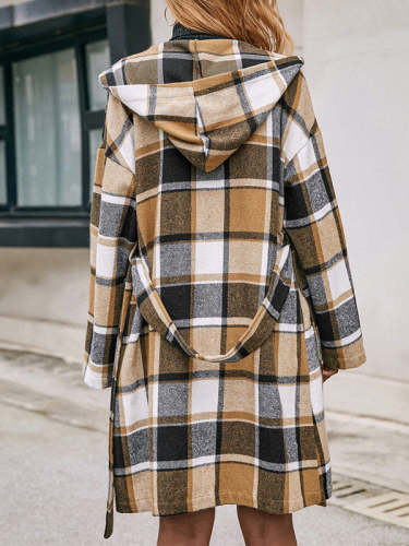 Plaid Print Hooded Trench Coat