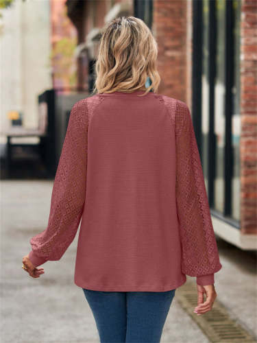 Solid Color Loose Button Lace Panel Cardigan