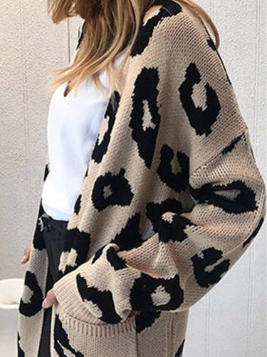 Leopard Print Casual Knit Cardigan